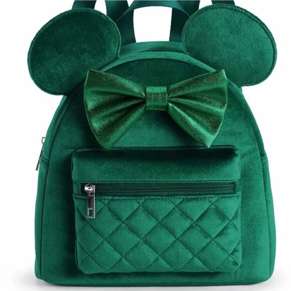 NWT Womens Bioworld Disney Minnie Mouse Emerald Green Velvet Mini Backpack Bag